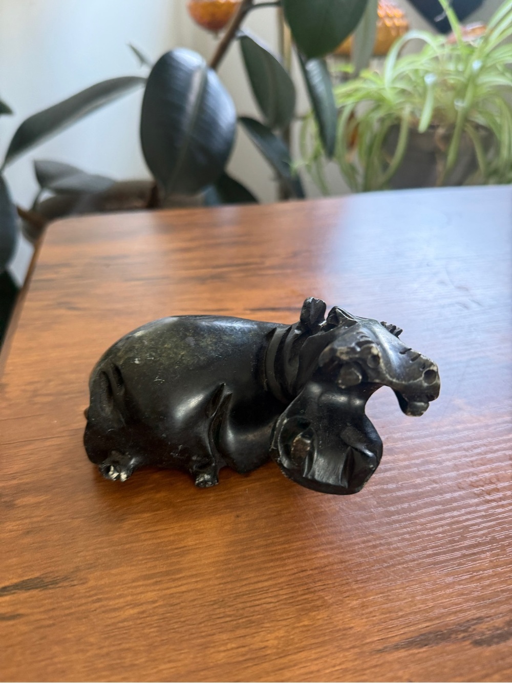 Black Stone Hippopotamus Figurine Decorative Sculpture heavy